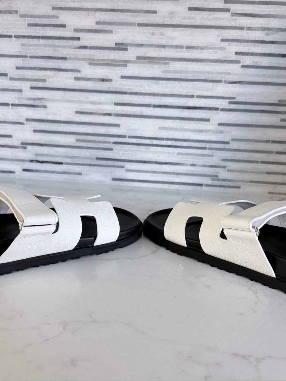 Hermes white Cutout Strap Slide Sandals - Black Footbed size 6 - Picture 9 of 12